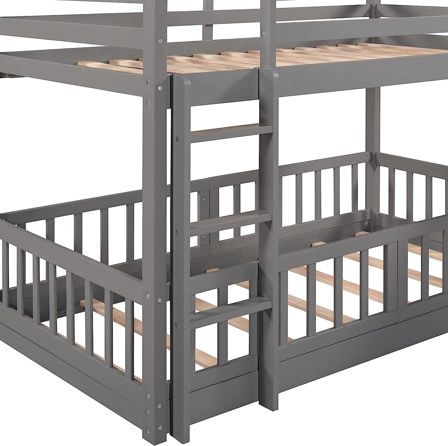 Gray Twin Bunk Bed with Slide and Ladder