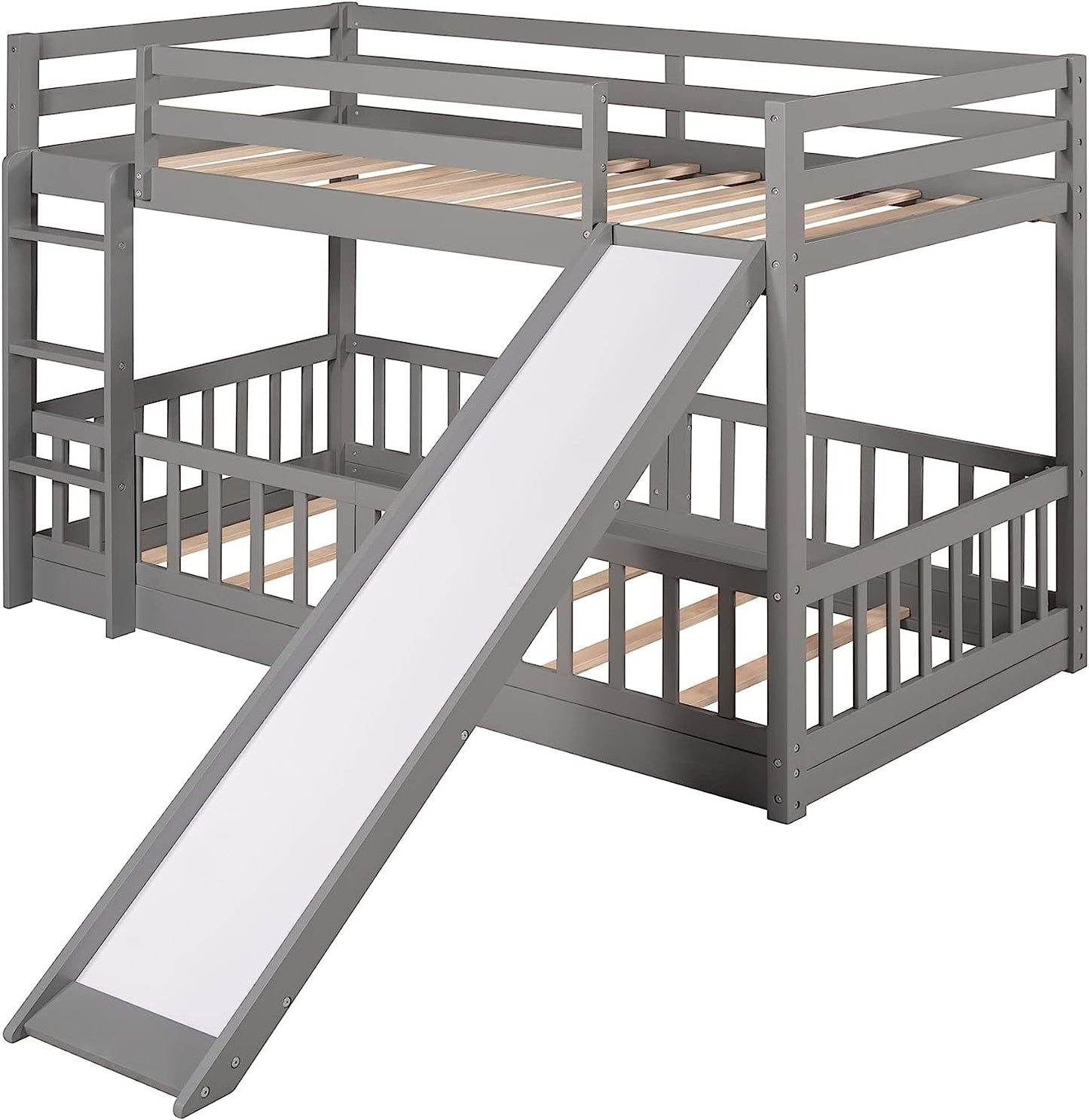 Gray Twin Bunk Bed with Slide and Ladder