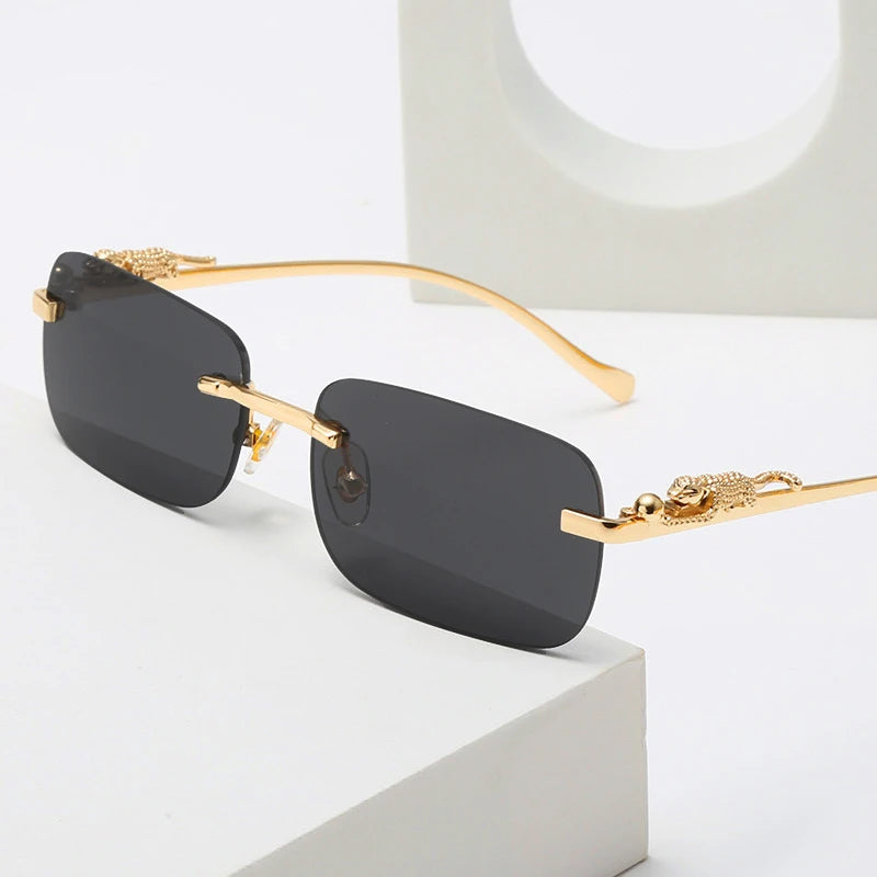 Gold Black Rectangular Sunglasses