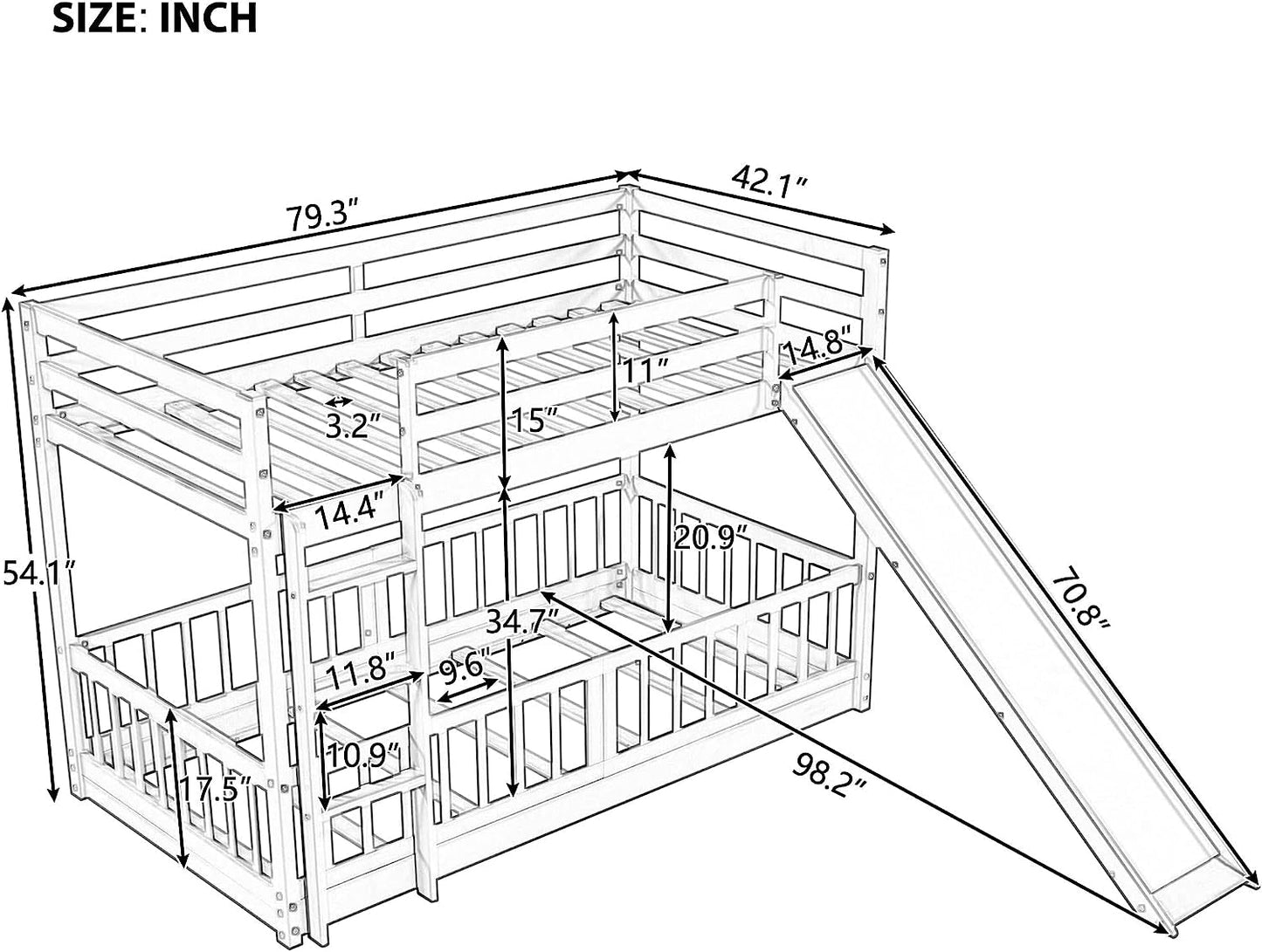 Gray Twin Bunk Bed with Slide and Ladder