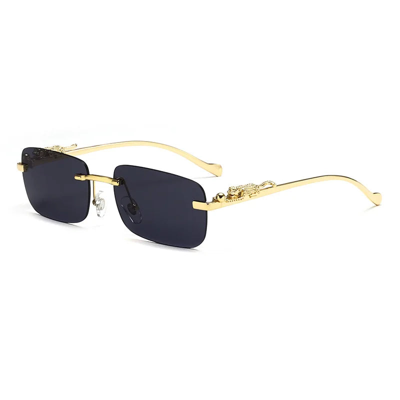 Gold Black Rectangular Sunglasses