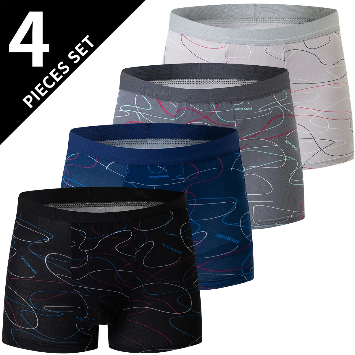 4-piece men's printed letter underwear