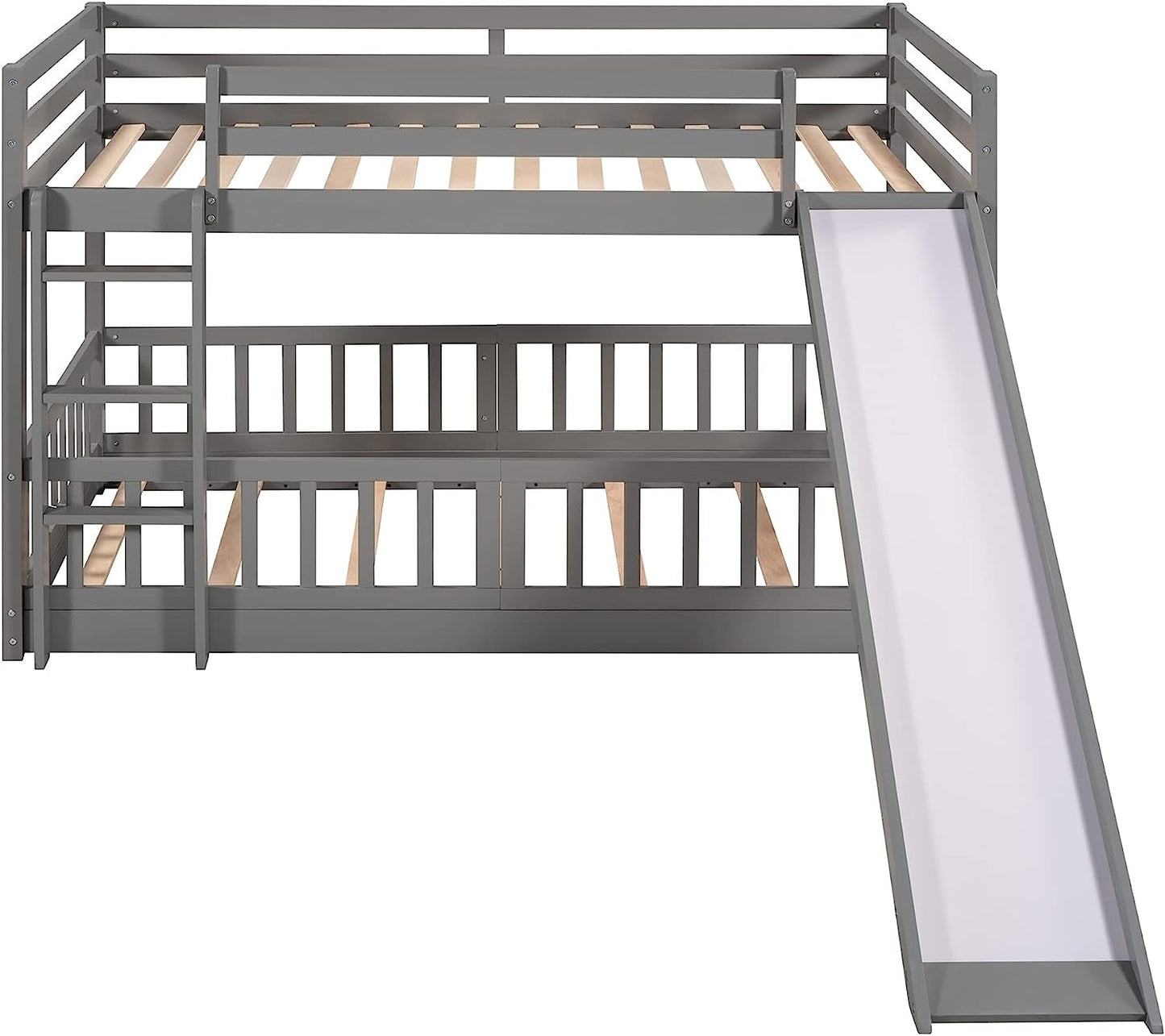 Gray Twin Bunk Bed with Slide and Ladder
