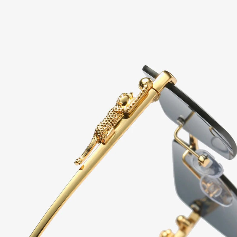 Gold Black Rectangular Sunglasses