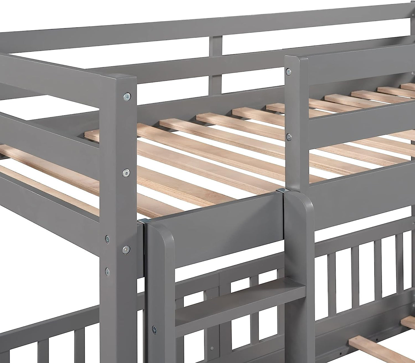 Gray Twin Bunk Bed with Slide and Ladder