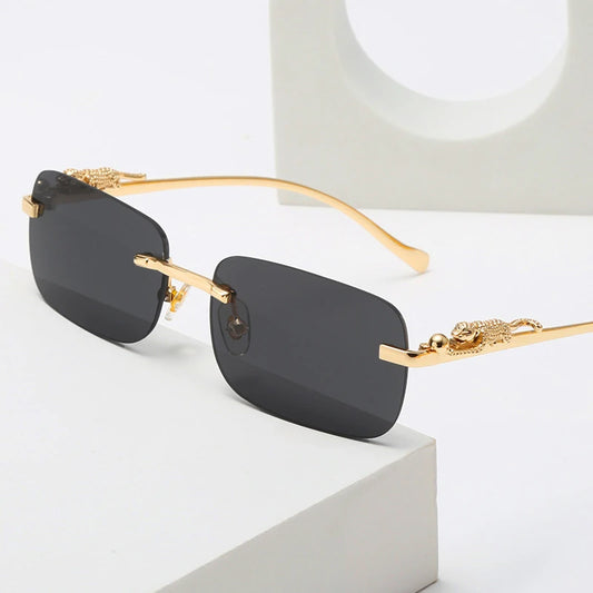 Gold Black Rectangular Sunglasses